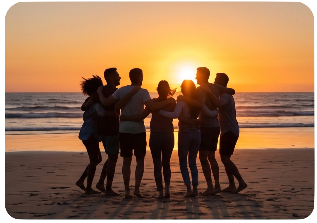 Friends together at the beach