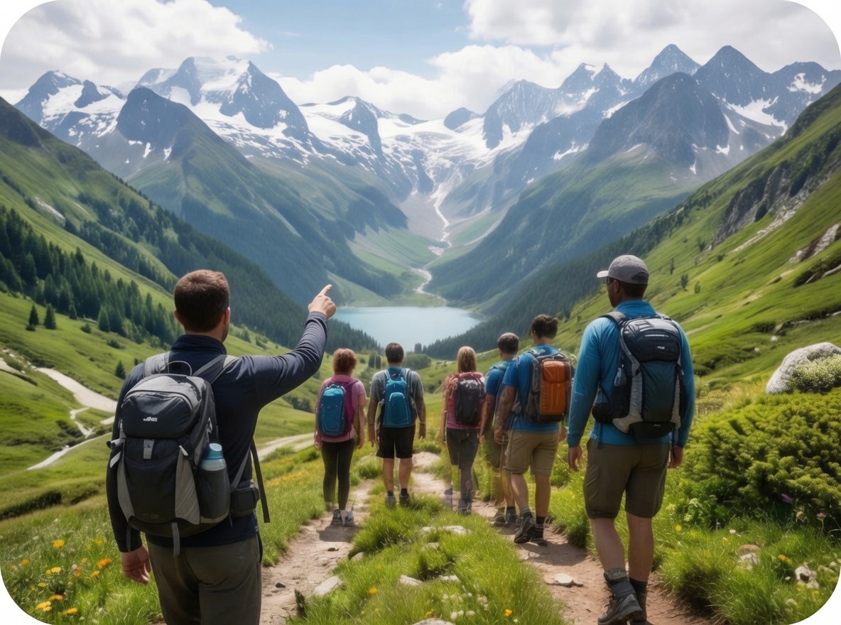 Friends hiking in the mountains